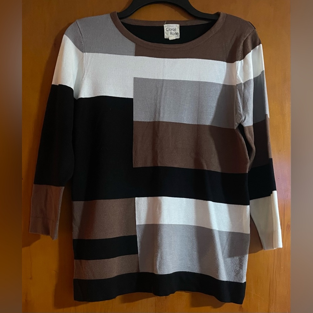 Carol Rose Geometric Sweater - Black, White, Brown